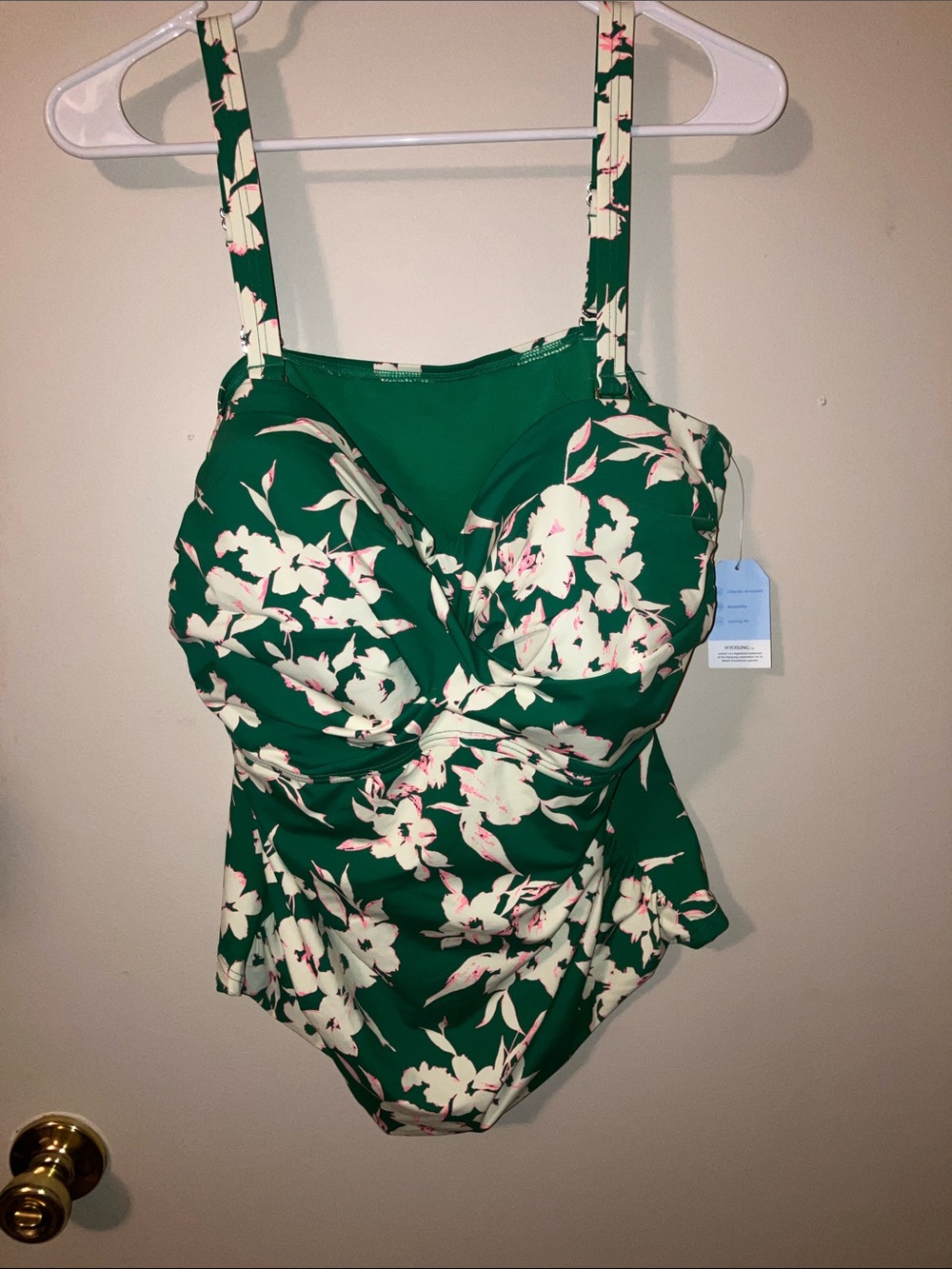 Lands' End Green Floral One-Piece Tankini with White Flowers Size 22